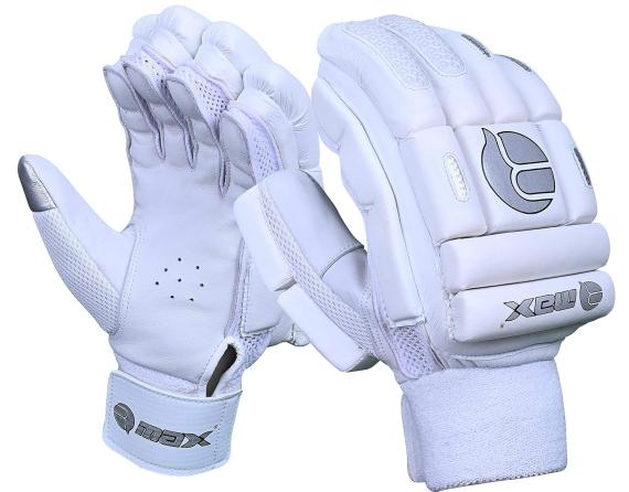 RMAX Unisex Leather & PU Cricket Batting Gloves White